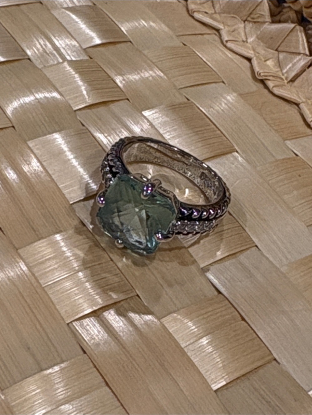 Silver Ring with Light Green Gemstone